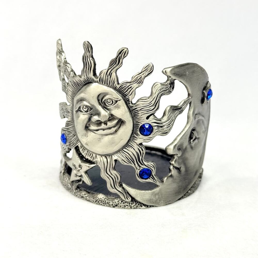 Vintage Celestial Sun & Moon Silver Candle Holder